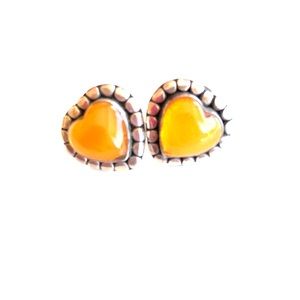 Earrings amber silver heart shaped vintage